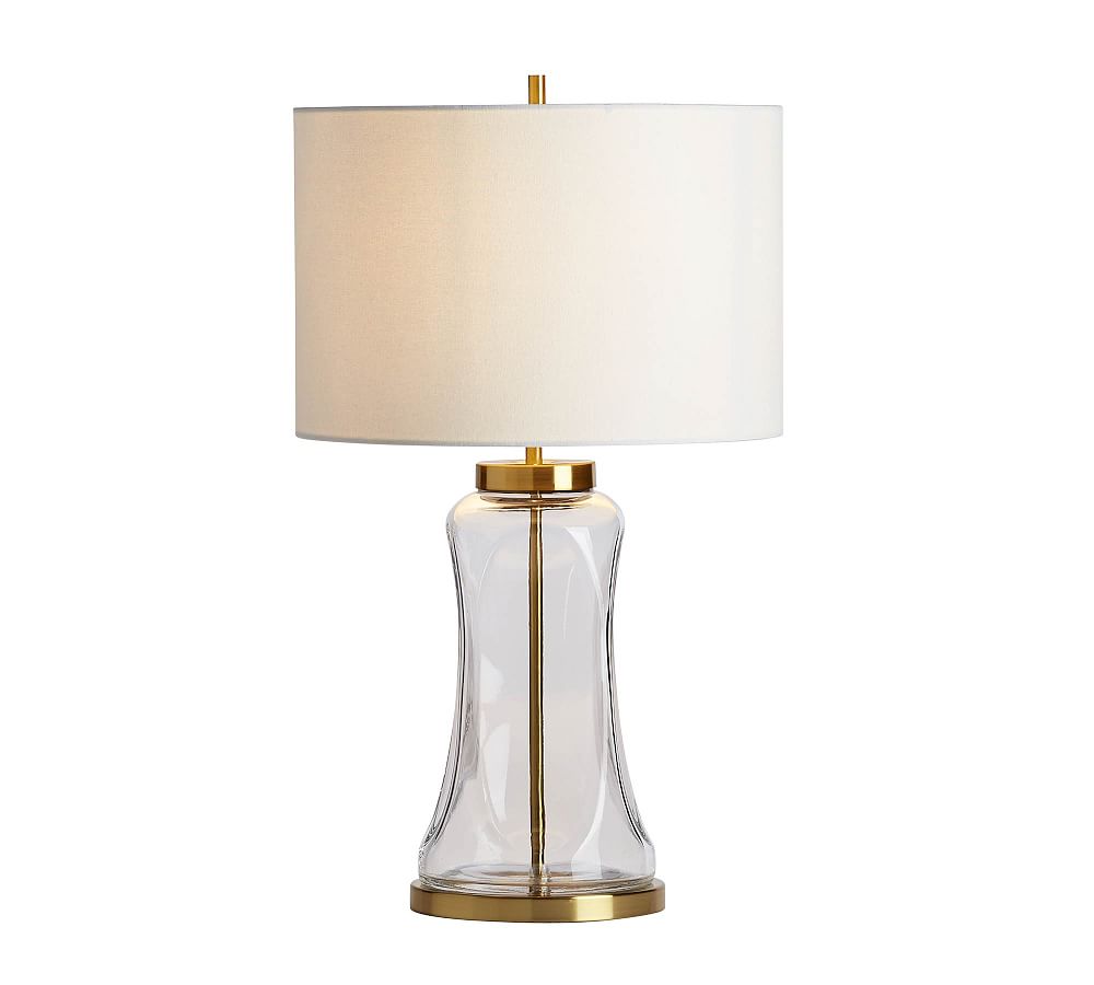 Online Designer Other Berkeley USB Table Lamp, 25", Antique Brass/Clear Glass With Medium Gallery SS Shade, White