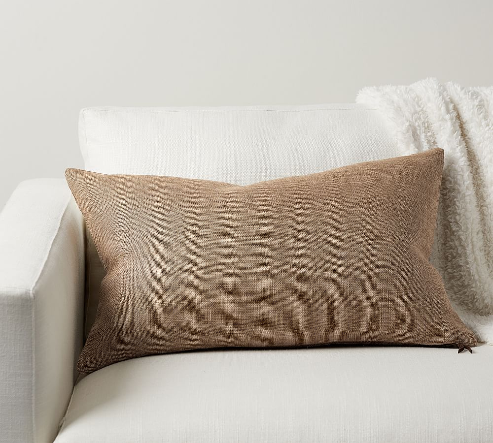 Online Designer Living Room Belgian Linen Lumbar Pillow Cover, 16 x 26", Bronze