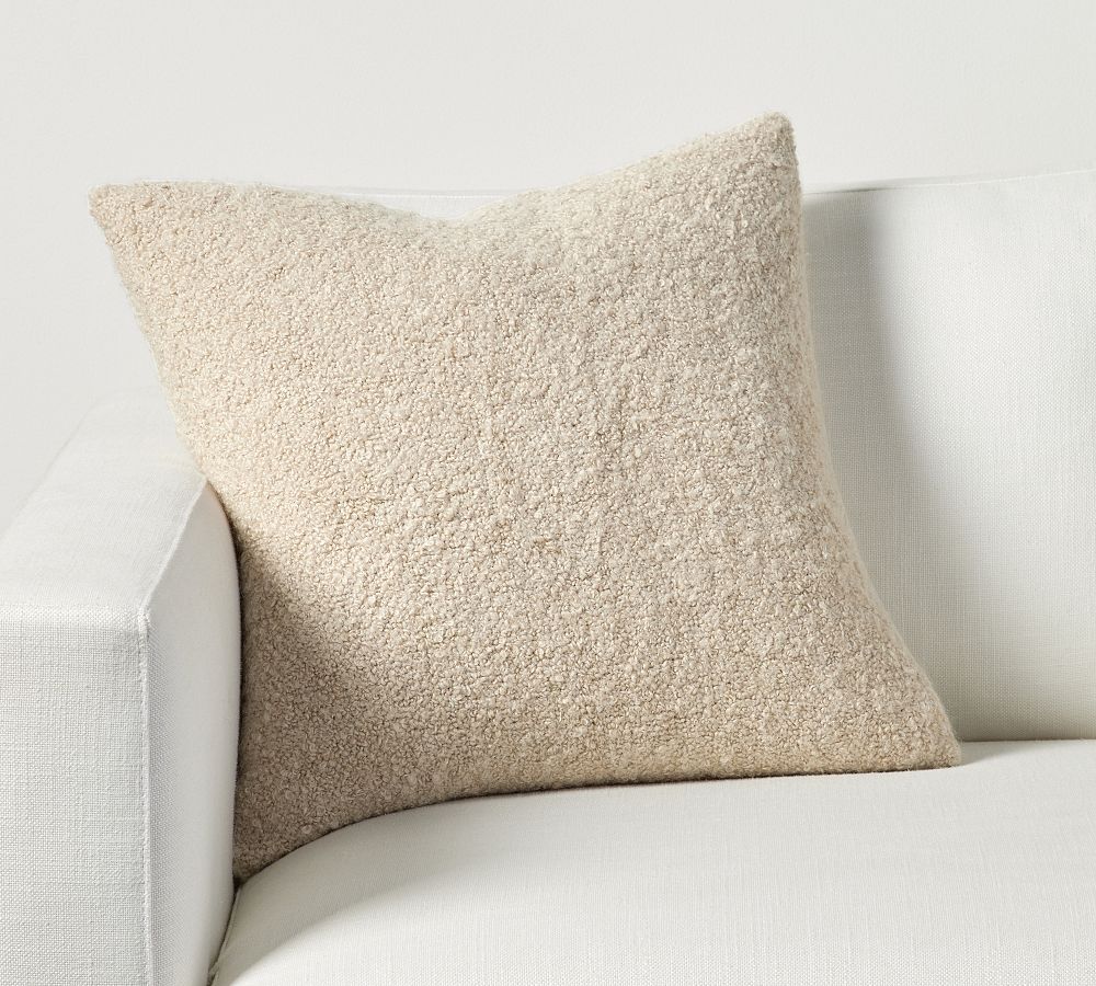Online Designer Living Room Boucle Pillow & Down Feather Insert Bundle, 20", Cement