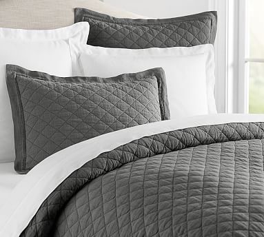 sham charcoal linen quilt diamond