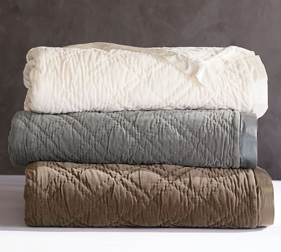 Washed Velvet Silk Quilt & Sham - Flagstone Gray | Pottery Barn