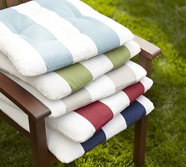 Tufted Outdoor Dining Chair Cushion - Stripe | Pottery Barn