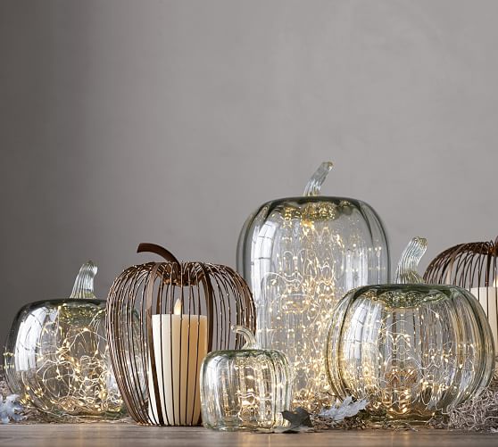 Recycled Glass Pumpkin Candle Cloches | Pottery Barn