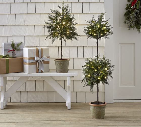 Faux Lit Cypress Double Ball Topiary | Pottery Barn