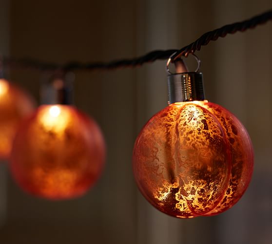 Orange Mercury Glass Pumpkin String Lights | Pottery Barn