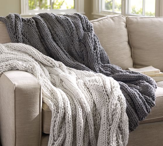 Chunky Cable Handknit Throw | Pottery Barn