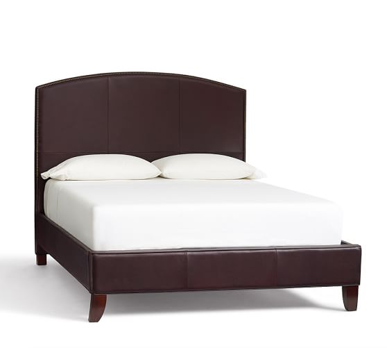 Fillmore Curved Leather Headboard & Bed | Pottery Barn