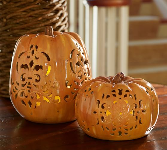 Punched Ceramic Pumpkin Luminaries | Pottery Barn