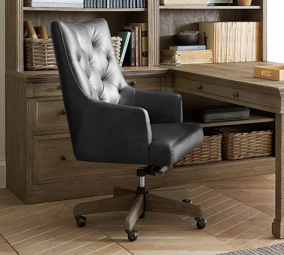 Radcliffe Tufted Leather Swivel Desk Chair | Pottery Barn