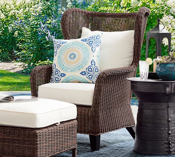 Torrey All-Weather Wicker Wingback Occasional Chair, Espresso | Pottery