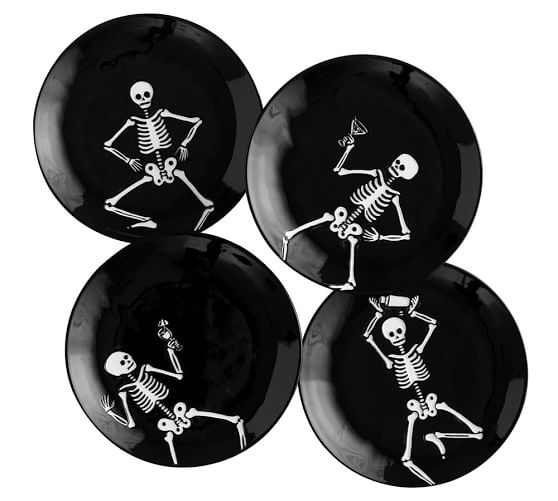 Party Skeleton Appetizer Plate, Set of 4 | Pottery Barn