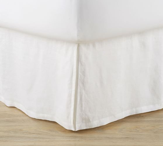 Basic Belgian Flax Linen Bed Skirt - White | Pottery Barn