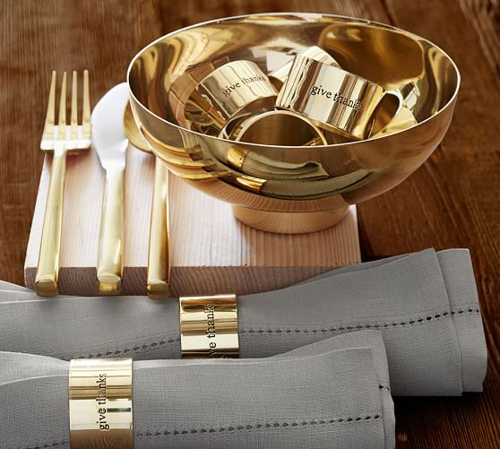 Give Thanks Gold Napkin Ring, Set of 4 | Pottery Barn
