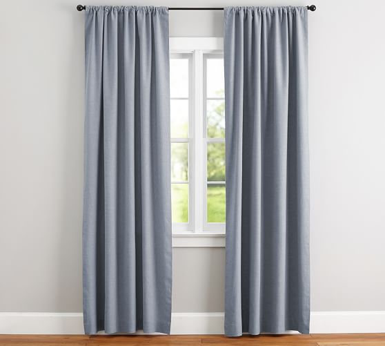 Emery Linen Cotton Pole Pocket Curtain Blue Dawn Pottery Barn