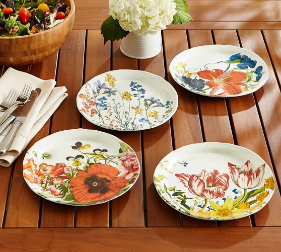 Flora Melamine Salad Plates Mixed Set Of 4 Pottery Barn