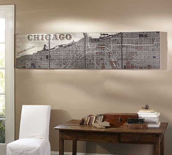 Pieced Chicago Wood Quadtych Wall Art Wall Decor Pottery Barn