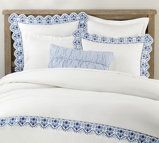 Zoe Scallop Embroidered Percale Patterned Duvet Cover Sham