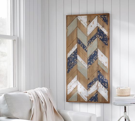 Herringbone Planked Wood Art Wall Decor Pottery Barn