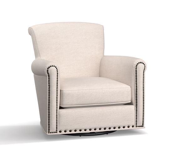 Irving Upholstered Swivel Rocker With Nailheads Pottery Barn