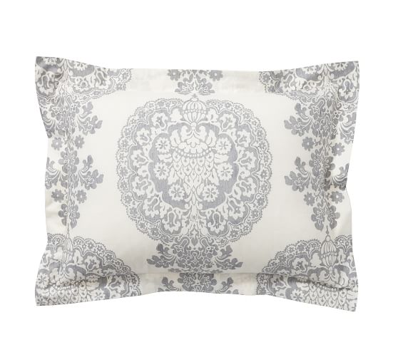 Gray Lucianna Medallion Percale Patterned Duvet Cover Sham