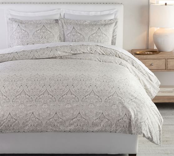 Taupe Mackenna Paisley Percale Patterned Duvet Cover Sham