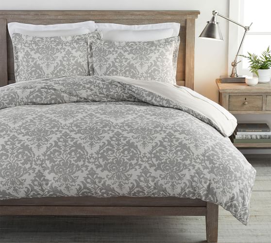 Gray Jacquard Linen Medallion Cotton Patterned Duvet Cover Sham