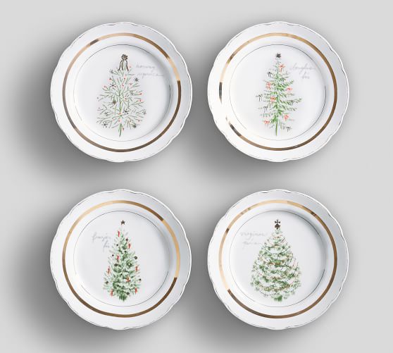 Vintage Christmas Tree Appetizer Plate, Mixed Set of 4 | Pottery Barn